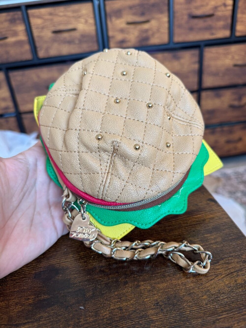 Betsey Johnson Nice Buns Hamburger Cheeseburger Chain Wristlet